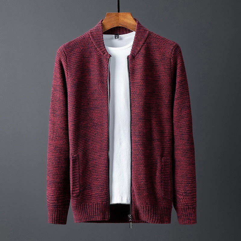 Men’s Pure Cotton Stand Collar Cardigan Sweater – Slim-Fit Long Sleeve Knit, 4 Colors, M–5XL
