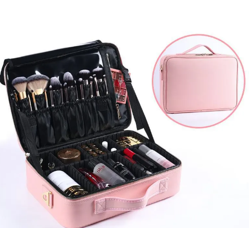 Women's Beauty Storage Bag – Multi-Layer Leather Cosmetic Organizer