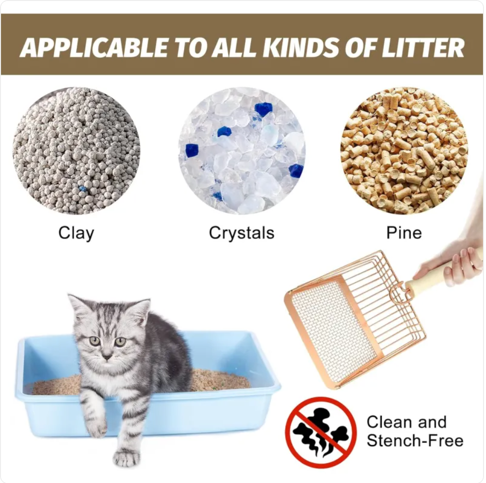 Heavy-Duty Metal Cat Litter Scoop – Deep Sifter with Ergonomic Wooden Handle
