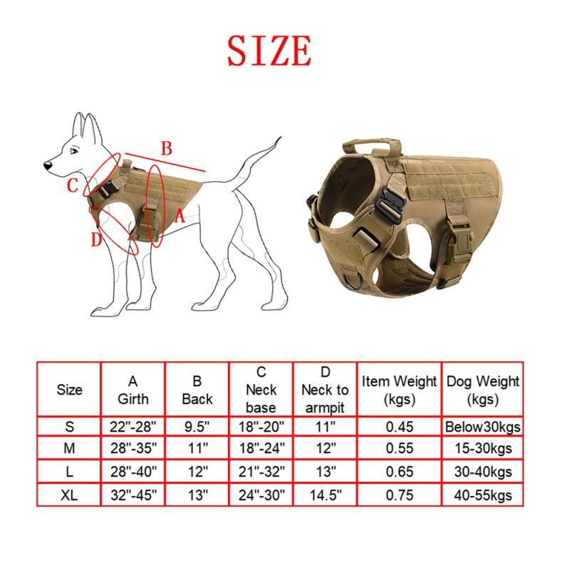 6-Piece Tactical Dog Training Vest Set – Polyester Combat Harness for Large Dogs