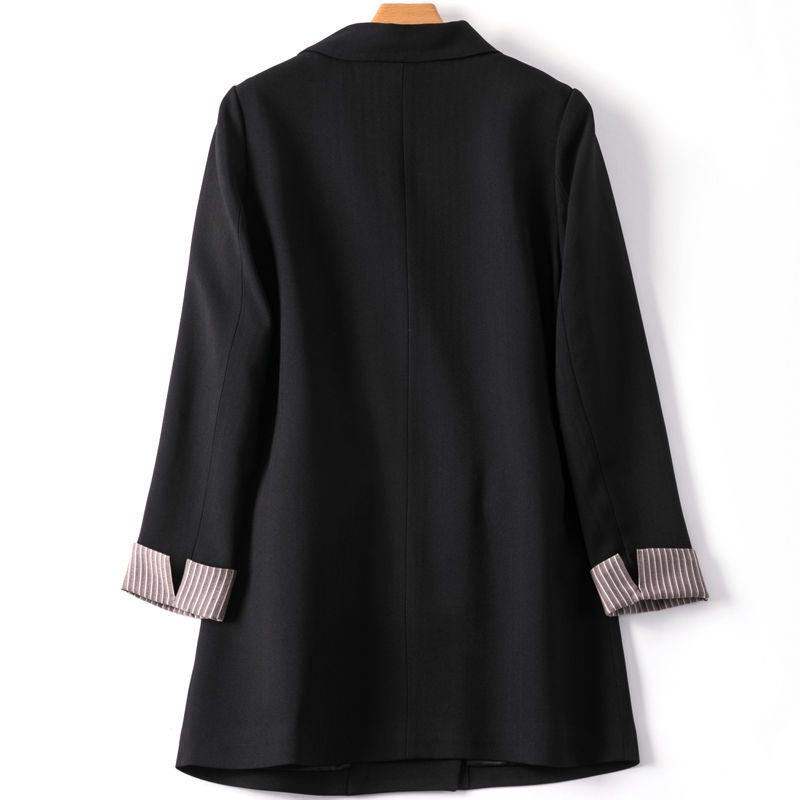 Women’s Korean Style Loose Black Blazer – Double-Breasted Spring & Fall Casual Jacket, S–3XL