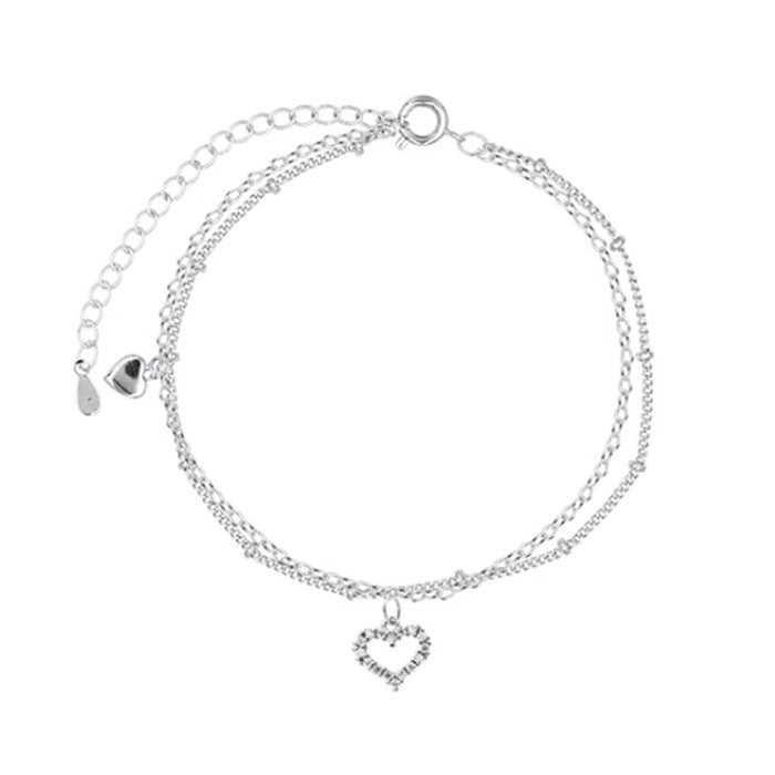 Stylish Double Layer Heart Anklet with Zircon (2021)