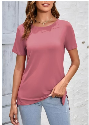 Solid Color Long T-shirt with Side Slits for Women