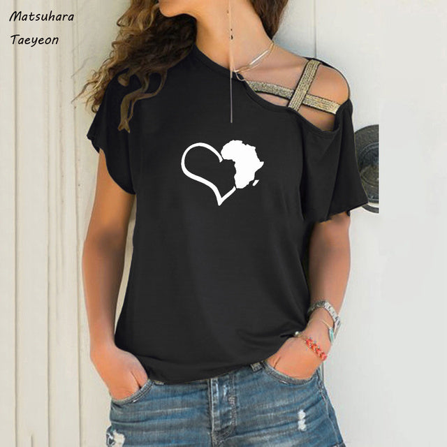 Funny Heart Map Graphic T-Shirt for Women (Big Size)