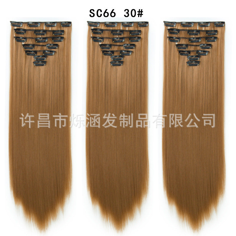 7-Piece Traceless Long Straight Hair Extensions – High-Temperature Silk, 57 Colors