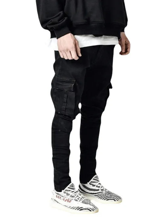 Men’s Skinny Cargo Jeans with Side Pockets – 80% Cotton Stretch Pencil Denim Pants, S–3XL