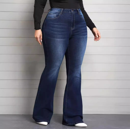 Women’s High-Waisted Stretch Bootcut Jeans – Blue Plus Size Flared Denim, XL–5XL