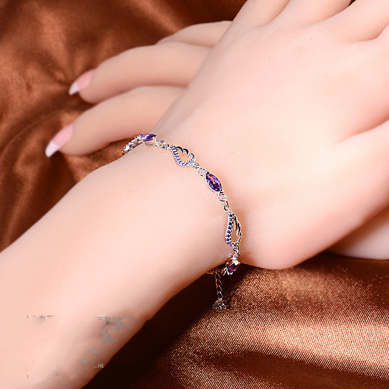 925 Silver Wing Amethyst Bracelet for Women