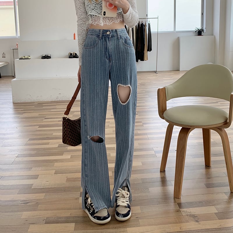 Women’s High-Waist Slim Straight Jeans – Cotton Denim Korean-Style Washed Blue Jeans, S–XL