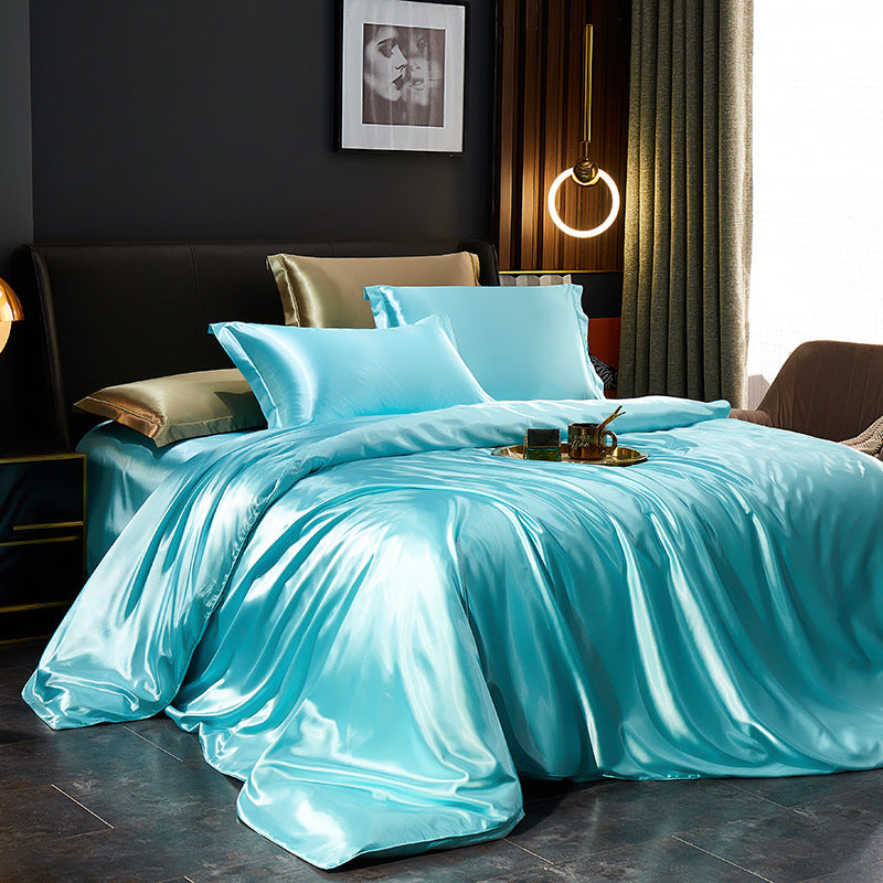 Luxury Silk Bedding Set with Solid Color Duvet Cover – Elegant Soft Bed Set