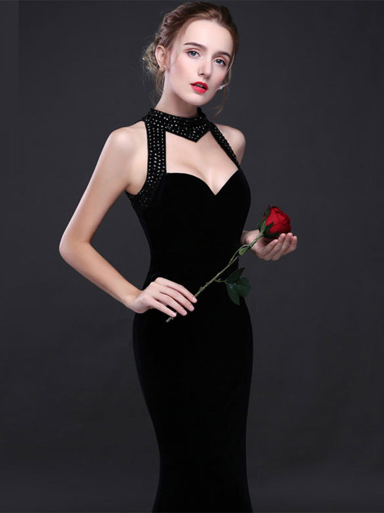 Women's Velvet Mermaid Evening Gown – Long Formal Dress