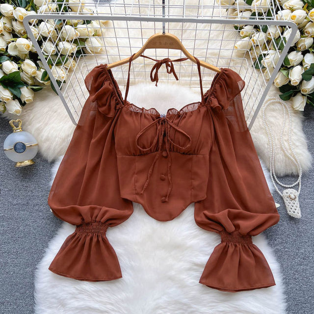 Women’s Aesthetic White Blouse – Vintage Casual Elegant Top