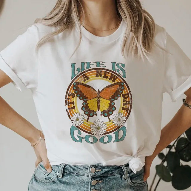 Women’s 90s Smile Letter Graphic T-Shirt – Retro Casual Short Sleeve Tee