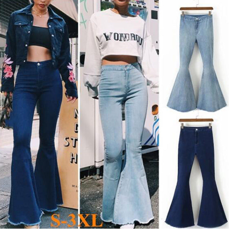 Women’s Korean Casual Slim Stretch Jeans – High-Waist Cotton Denim in Dark & Light Blue, S–3XL
