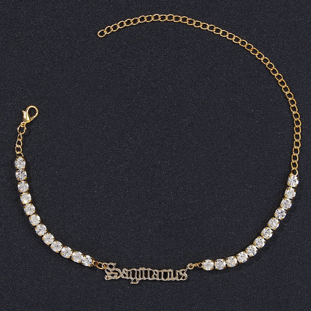 Stainless Steel Zodiac Anklet with Rhinestones