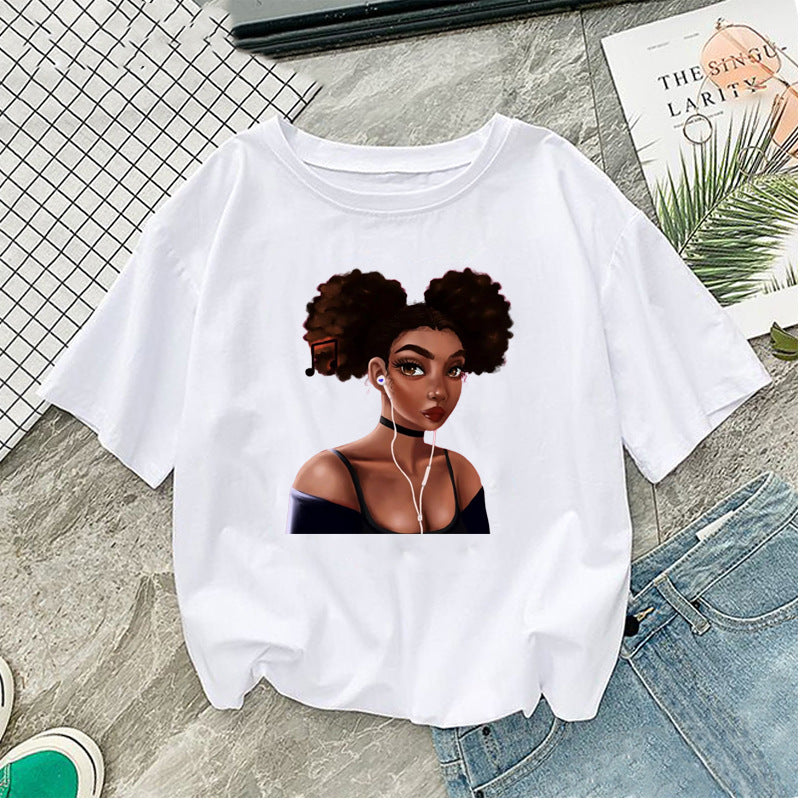 African Girl Print Short Sleeve T-Shirt for Women