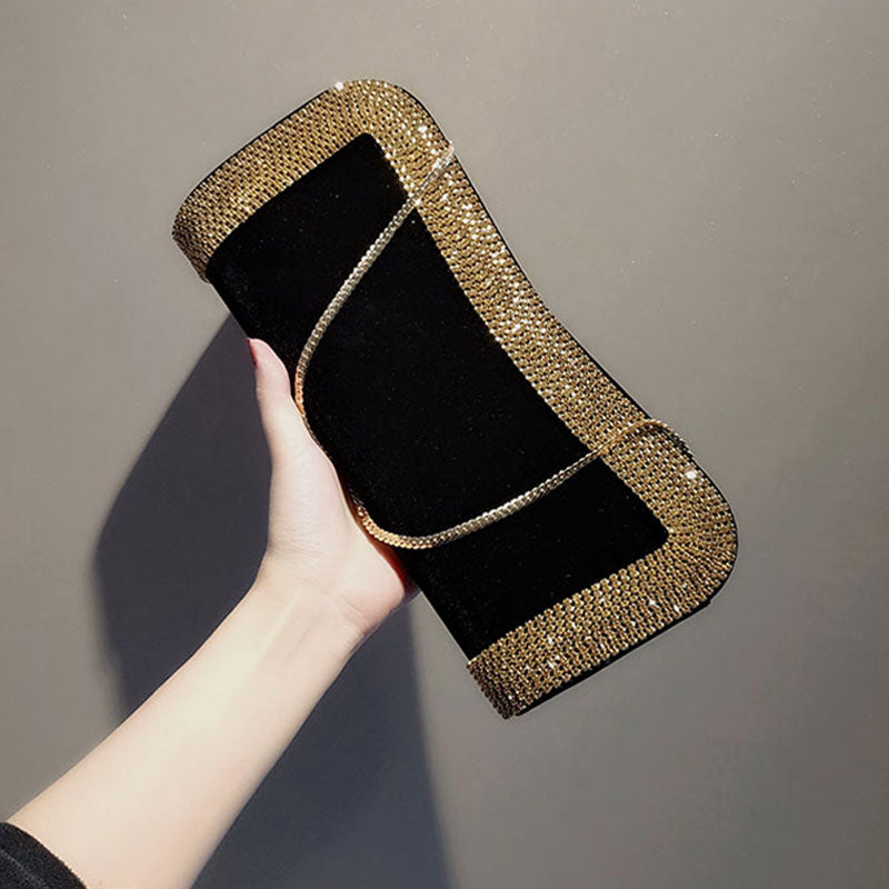 Luxury Velvet Beading Clutch & Shoulder Bag for Women – Elegant Black Evening Purse