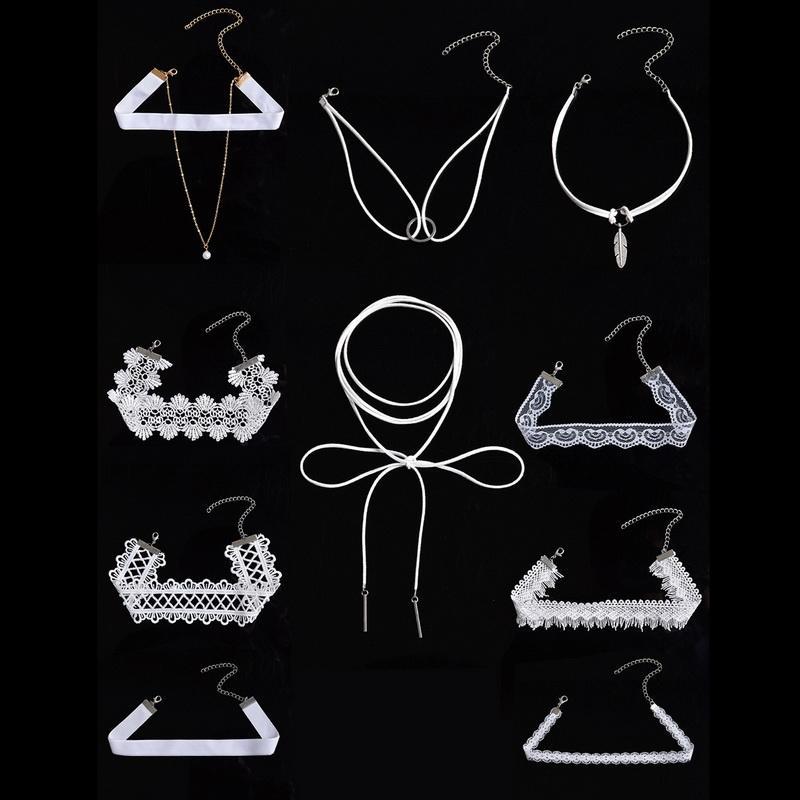Lace Choker Necklace Set with Multiple Chains