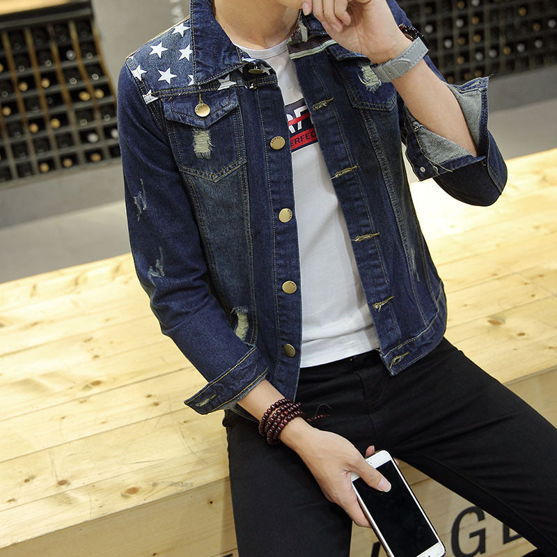 Men’s Slim-Fit Vintage Denim Jacket for Autumn – Korean Style Cotton Jacket