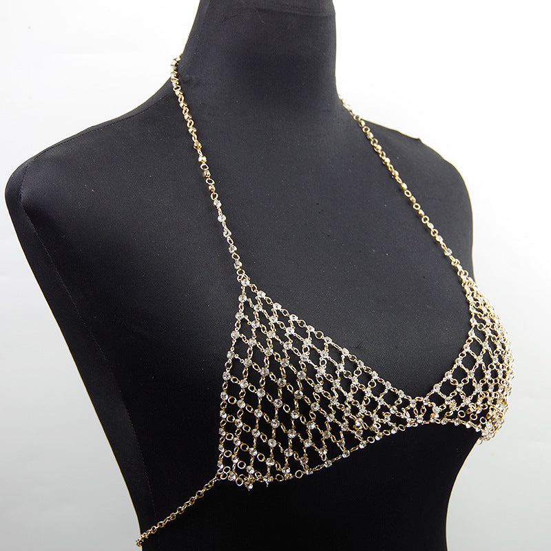 Women’s Artificial Diamond Body Chain – Adjustable Geometric Bead Chain Jewelry, Gold & Silver