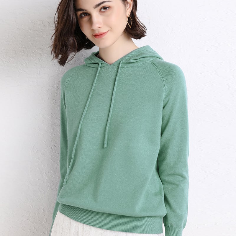 Women’s Lightweight Hooded Knit Sweater – Printed Long Sleeve Casual Pullover, 14 Colors, M–2XL