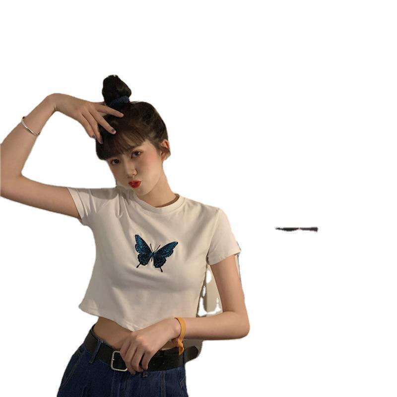 Summer Butterfly Print Short Sleeve T-Shirt for Women