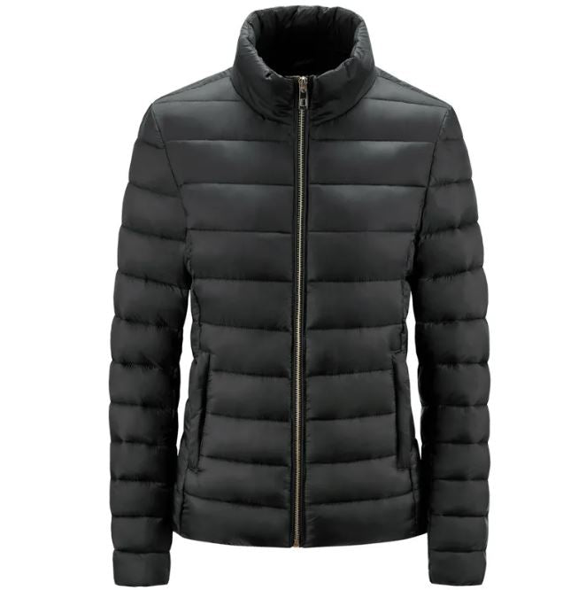 Women’s Stand-Up Collar Puffer Jacket – Warm Minimalist Winter Coat, 5 Colors, M–3XL