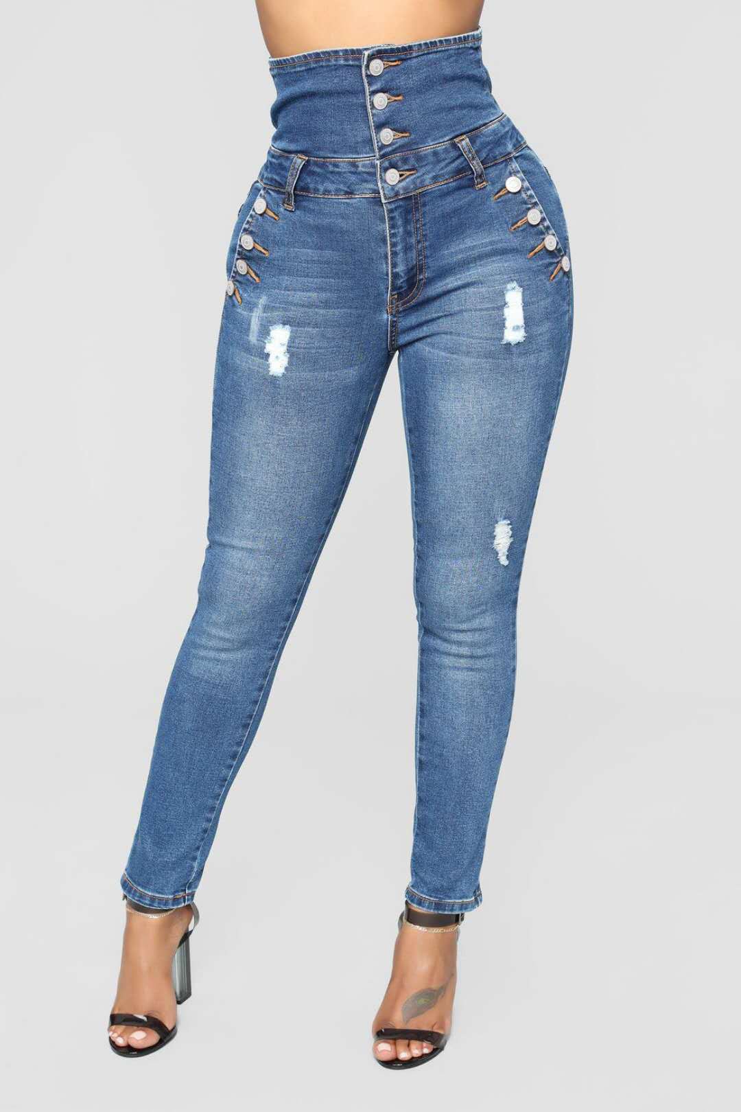 Women’s High-Waist Embroidered Ripped Skinny Jeans – High-Stretch Light Blue Denim, M–3XL