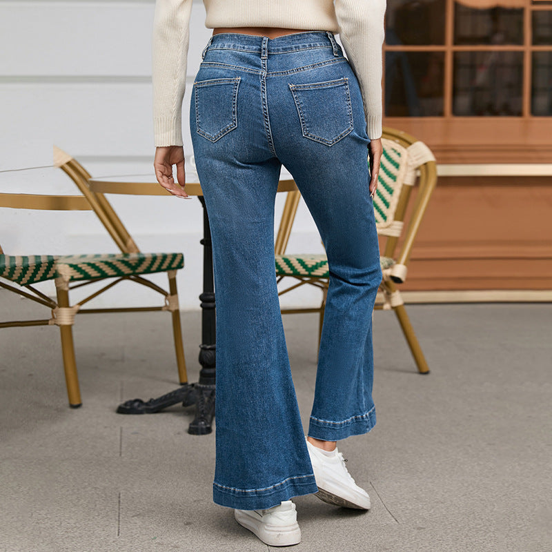 Women’s High-Waisted Flared Jeans – Casual Slim-Fit Bell Bottom Denim