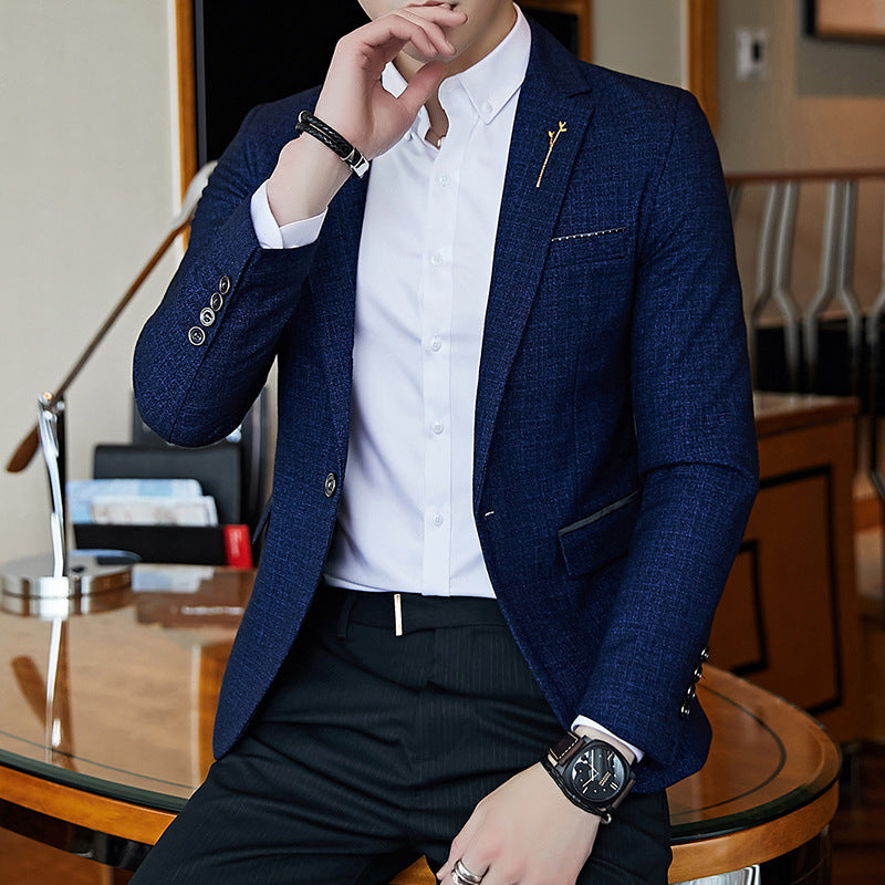 Men’s Korean Slim Fit Cotton Blend Blazer – One-Button Business Casual Jacket, M–3XL
