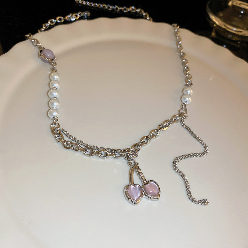 Korean Vintage Pearl Tassel Floral Bow Choker Necklace
