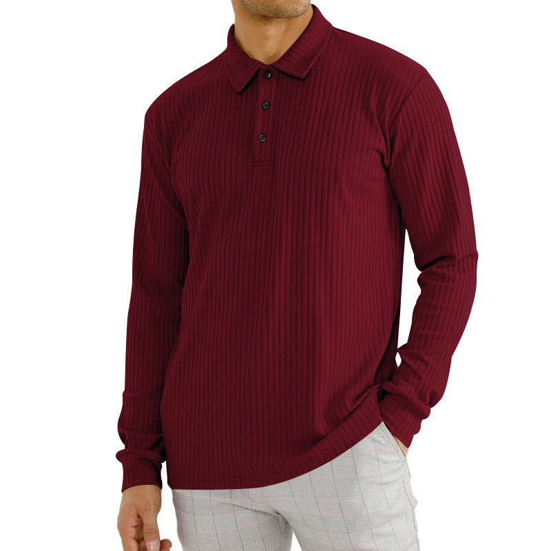 Men’s Vertical Stripe Long Sleeve Polo Shirt – Loose Fit Casual Lapel Top, S–3XL
