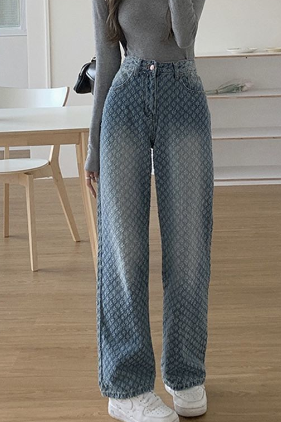 Women’s High-Waist Wide-Leg Jeans – Cotton Washed Nostalgic Blue Korean-Style Denim, S–3XL