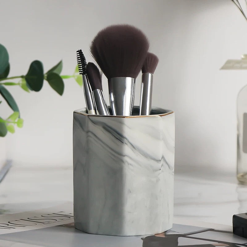 Marble Makeup Brush and Eyebrow Pencil Storage Holder