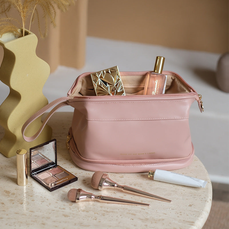 Cloud PU Cosmetic Bag – Large Capacity Double-Layer Travel Organizer