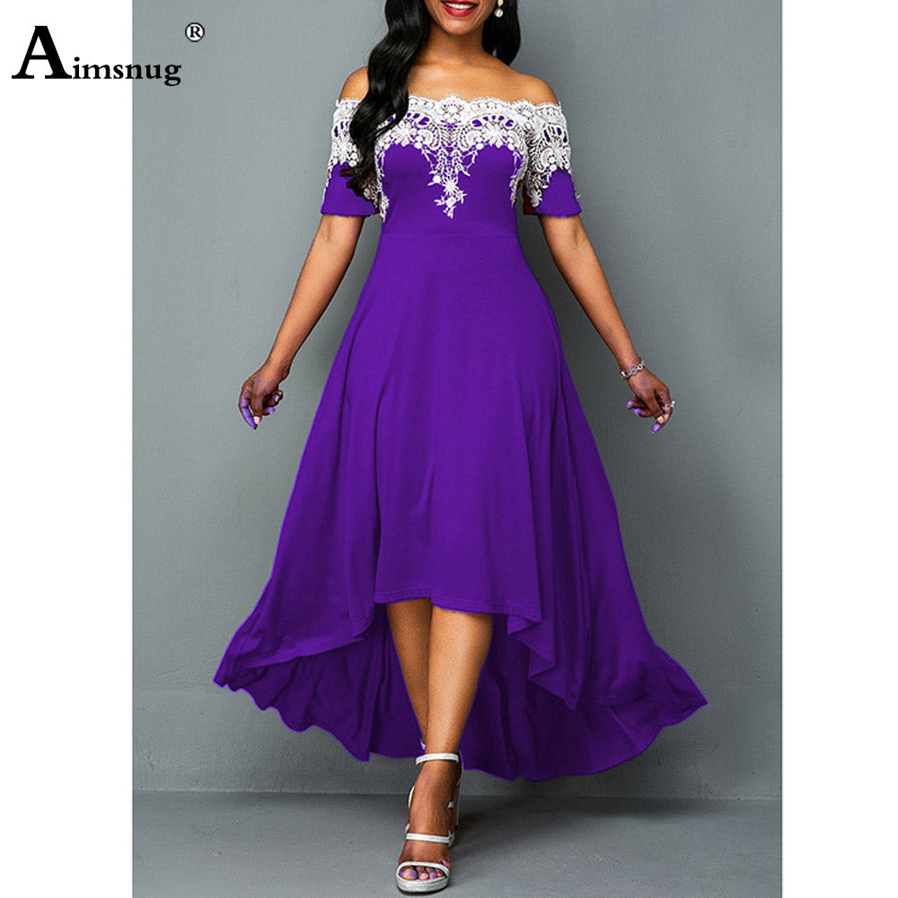 Women’s Vintage Lace Maxi Dress – Elegant Slash Neck Formal Dress S–5XL