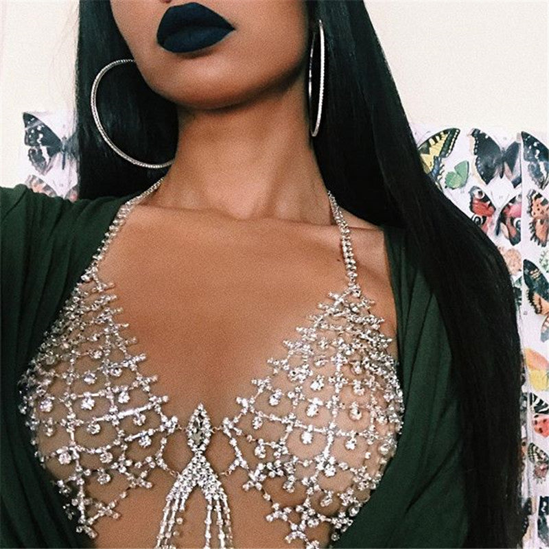 Exaggerated Rhinestone Chest Chain Necklace