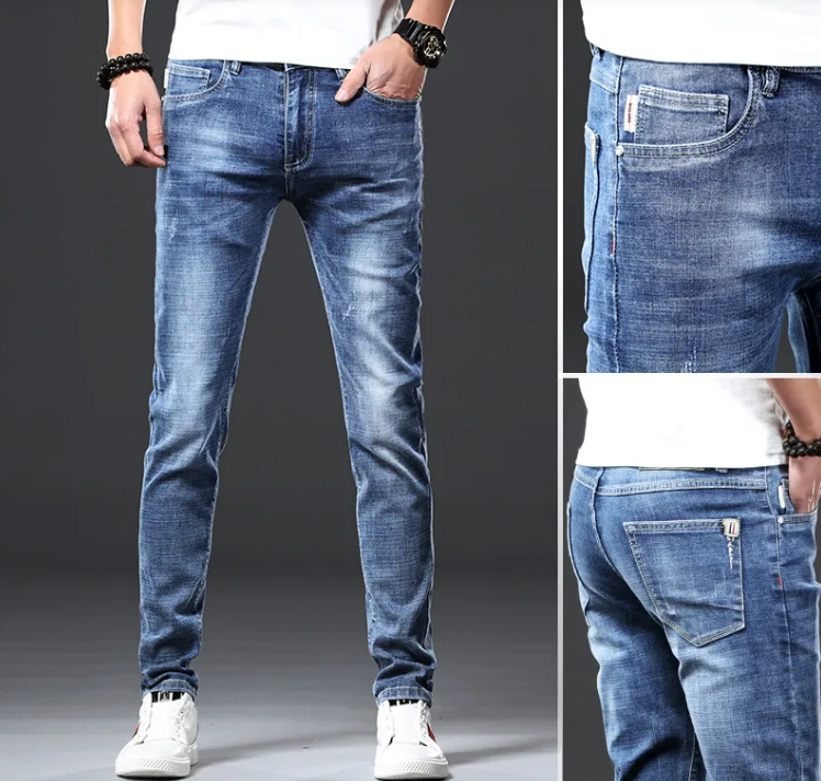 Men’s Slim-Fit Casual Jeans – 82.6% Cotton Straight-Leg Mid-Waist Denim Pants, Sizes 28–36