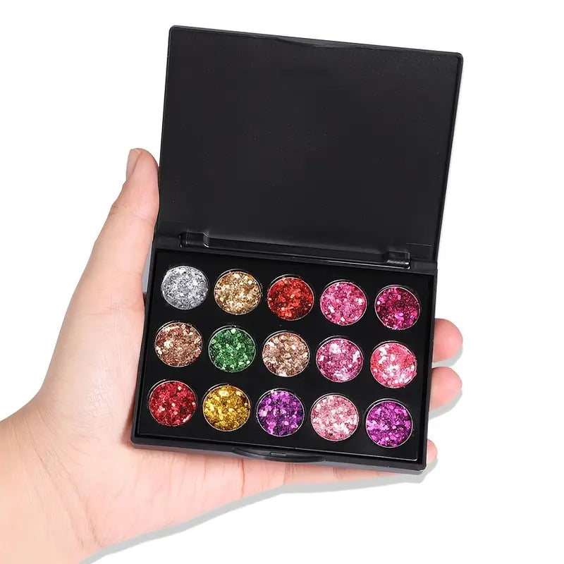 15-Color Shimmer Glitter Eyeshadow Palette – Vibrant Sparkle Makeup