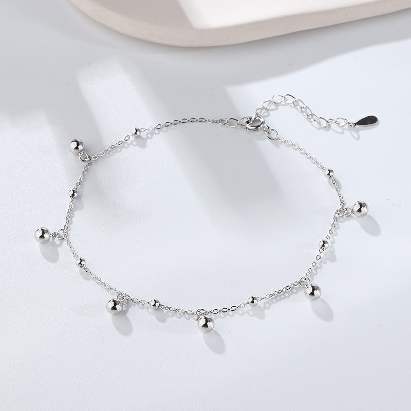 S925 Sterling Silver Simple Glossy Round Beads Anklet