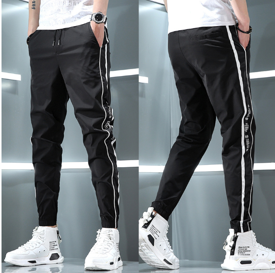Men’s Black & White Slim Fit Cuffed Pants – Casual Trousers