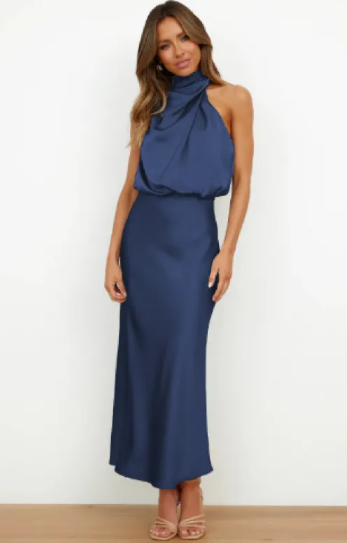 Women’s Solid Color Satin Maxi Dress – Elegant Flowing Evening & Formal Dress, S–5XL
