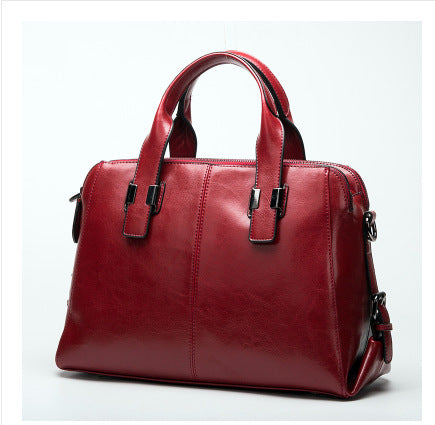 Simple Leather Crossbody Bag for Women – Genuine Cowhide Retro Shoulder Bag with Multi-Pocket Storage