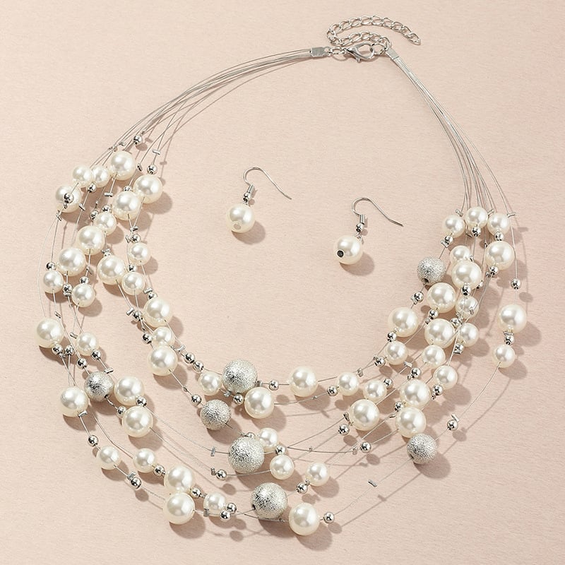 Multilayer Pearl Necklace with Pendant