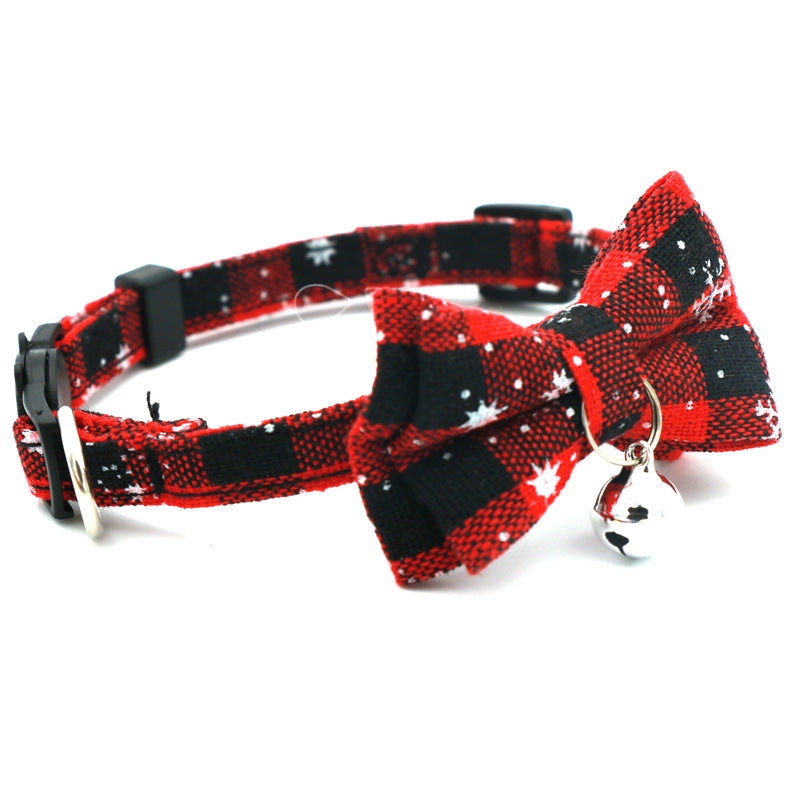 Christmas Cat Collar with Detachable Snowflake Bow – 27CM Safety Buckle Holiday Collar