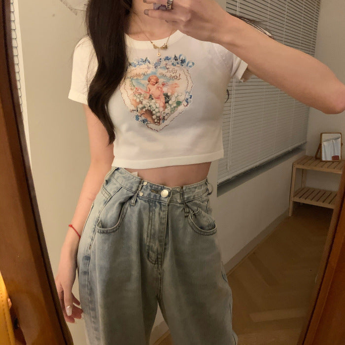 Angel Print Summer Short Sleeve T-shirt for Women