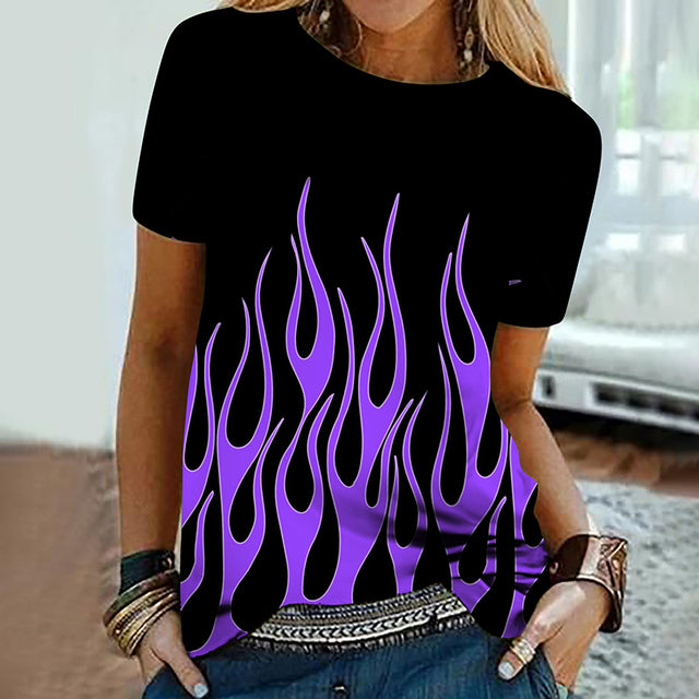 Women’s Colorful Flame 3D Print Oversized T-Shirt – Summer Streetwear Tee