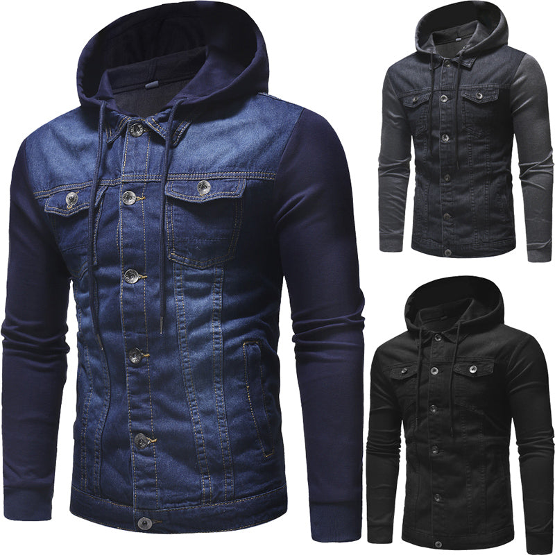 Men’s Casual Knitted Hooded Denim Jacket – USA