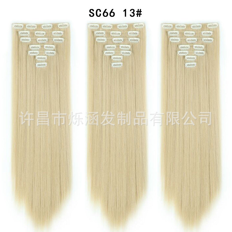 7-Piece Traceless Long Straight Hair Extensions – High-Temperature Silk, 57 Colors