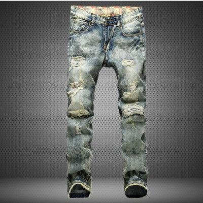 Men’s Distressed Vintage Denim Jeans – Casual Long Pants – USA